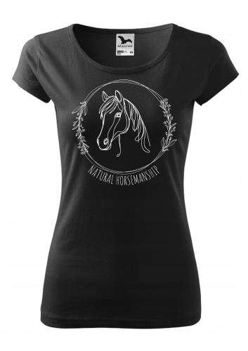 Koszulka damska czarna z grafiką konia i napisem natural horsemanship.png