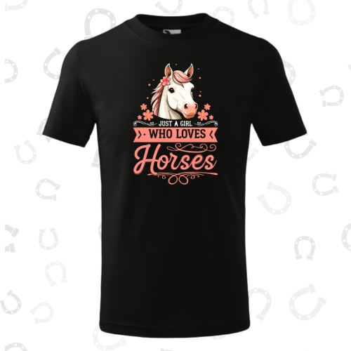 Koszulka jeździecka czarna z kucykiem i napisem Just a girl who loves horses.png