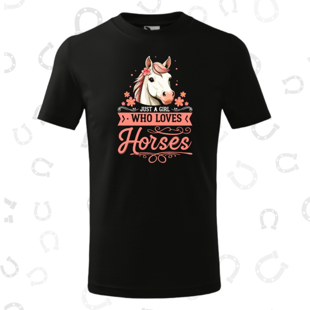 Koszulka jeździecka czarna z kucykiem i napisem Just a girl who loves horses.png